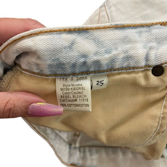 rag&bone 25 Boyfriend Jeans Acid Wash Rebel Bleach Distressed Holes White - Picture 5 of 12
